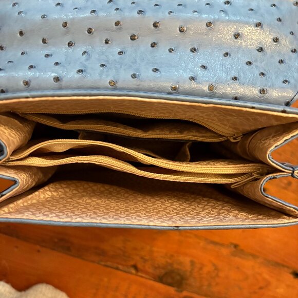 BLUE FAUX OSTRICH TEXTURED STAUER STRUCTURED BAG ITALIAN VEGAN LEATHER, NWOT - Picture 5 of 10